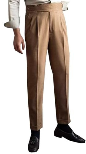 Pantaloni formali da uomo vintage casual da lavoro, senza cintura richiesta, pantaloni a vita alta, vestibilità classica, pantaloni chino leggeri