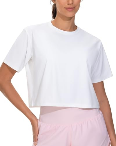 THE GYM PEOPLE Damen Lockeres Sport Crop Top Kurzarm Bauchfrei Oberteil | Stretch, Atmungsaktiv, Weich, Schmeichelhafte Passform, Schnelltrocknend, Yoga Shirts für Laufen Fitness Pilates Tanzen
