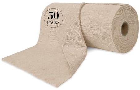 Kitchen Roll Reusable Paper Towels: 50Pack Microfiber Washable Ultra Absorbent Softly Rags Drying Cleaning Cloth Household Dishcloths Kitchen Bathroom House Car Office Travel & Camping (Khaki)