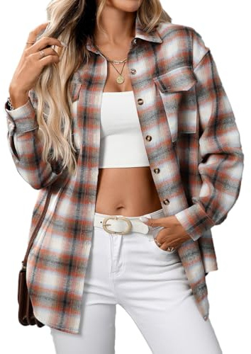 seiveini Chemise Femme Chemisier a Carreaux en Flanelle Blouse Tunique Chic et Élégant Automne Hiver A Marron L