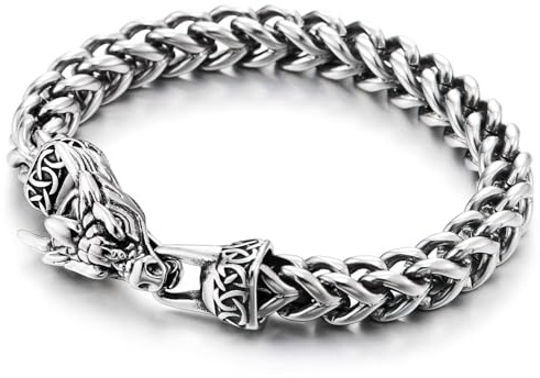 COOLSTEELANDBEYOND Herrarmband rostfritt stål viking varghuvud med Fenrir-spänne keltisk knut biker stil