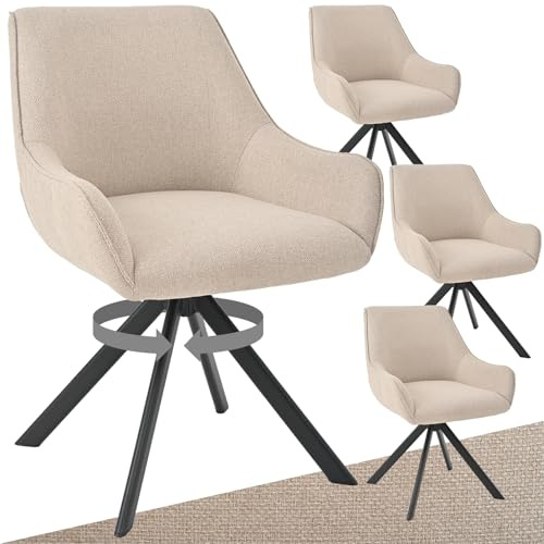 Goeurvant Esszimmerstühle Drehbar 4er Set mit Armlehne – 360°Drehbar Polsterstuhl Leinen Modern Drehstuhl Küchenstuhl mit Metallgestell und Rückenlehne für Esszimmer, Wohnzimmer, Büro, Beige