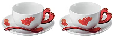 Guzzini SET 2 TASSES CAPPUCCINO A/SOUSTASSES-CUILLERE LOVE TRANSPARENT RED