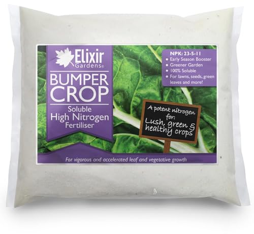 Elixir Gardens Bumper Crop High Nitrogen Fertiliser | N.P.K: 23-5-11 | From 1kg to 20kg, Perfect for Brassicas, Leafy Plants & Vegetables | 1kg Polythene Bag (Makes 1000L of Liquid Feed)