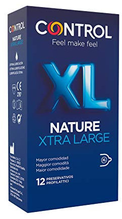 Control Preservativos Nature XL. Caja de 12 Condones Tamaño Más Grande, Mayor Comodidad, Lubricados, Sexo Seguro. Disfruta de unos Preservativos con Ajuste Perfecto para una Relación Segura.