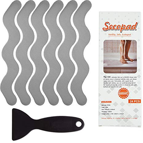 Secopad Adesivi antiscivolo, 24 pezzi, strisce di sicurezza per vasca da bagno, doccia, scale (Grigio)