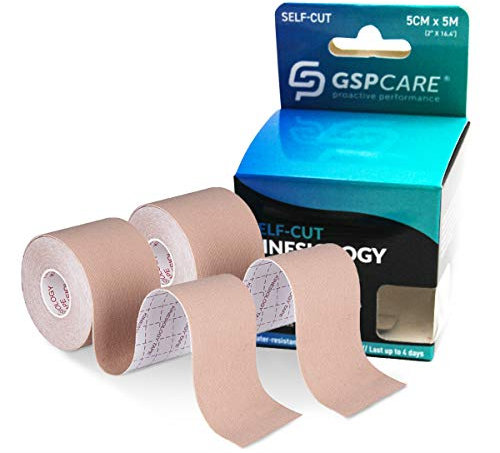 GSPCARE Cinta de Kinesiología, 5cm x 5m Sin Cortar Kinesiotape Vendaje Neuromuscular para Ejercicio, Impermeable sin Látex Cinta de Fisioterapia para la Recuperación de Rodilla, Hombro y Codo