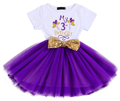 Girls It's My 1st/2nd/3rd Birthday Cake Smash Clothes Set Shinny Printed Sequin Bowknot Tutu Bowknot Dress Toddler Infant Baptism Christening Pageant Party Outfits Ball Purple(3 Years) 3Years