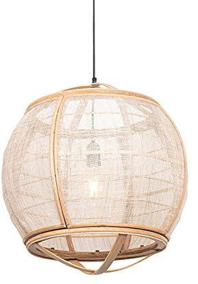 Qazqa Oriental Lámpara colgante oriental marrón 50cm - PASCAL Textil/Acero/Madera Alargada Adecuado para LED Max. 1 x 60 Watt