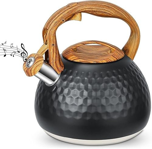 Uadme Bouilloire à thé sifflante en Acier Inoxydable 3L Théière Bouilloire à thé sifflante Bouilloire à café avec poignée résistante à la Chaleur pour cuisinière à Induction Cuisinière à gaz(Le Noir)