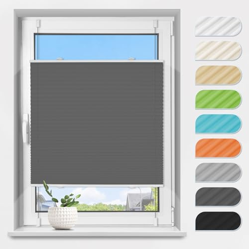 TFSKY Plissee Klemmfix ohne Bohren Anthrazit B60 x H130 cm | 100% Polyester, Plisseerollo Lichtdurchlässig, Sichtschutz, Flexibel Verstellbar, für Fenster Tür Wohnzimmer Büro Mietwohnung