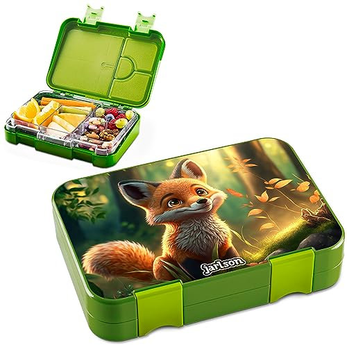 Jarlson® Brotdose Kinder mit Fächern TONI [AUSLAUFSICHER] - Bento Lunchbox mit Trennfächern - Frühstücksbox für Schule, Kita & Kindergarten - Jausenbox für Jungen & Mädchen - Vesperbox (Fuchs)