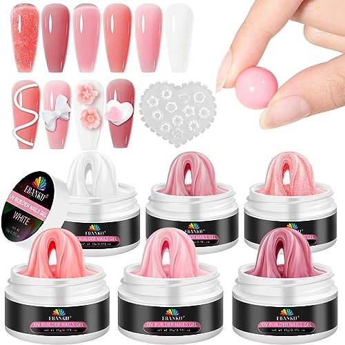 EBANKU 6 Farben Fester Builder Gel für Nägel, Nagelgelverlängerung 3D Nagelskulptur Acrylgel Aufbaugel Mit Silikonform für Nagelsalon