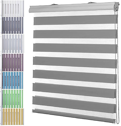Vertikaljalousie 80 x 350 cm Sichtschutz Blendschutz Hitzeschutz Duorollo Doppelrollo Inkl. Aller Montage-Teile für Schlafzimmer, Wohnzimmer, Dunkelgrau