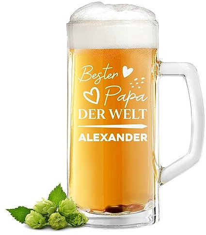 polar-effekt Bierglas Bester Papa der Welt - Bierseidel 0,5 L mit Gravur - Geschenk zum Vatertag - Bierkrug mit Name - zum Geburtstag und Jubiläum - für alle Bierliebhaber