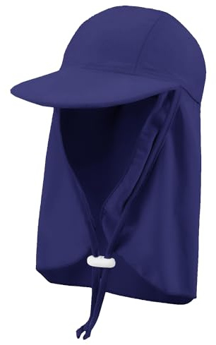 crazy bean Barnsolhatt nackskydd sommar strand simkeps för pojke flicka justerbar hakrem vikbar barnkeps med visir UV-skydd, Marinblå, Ett Storlek