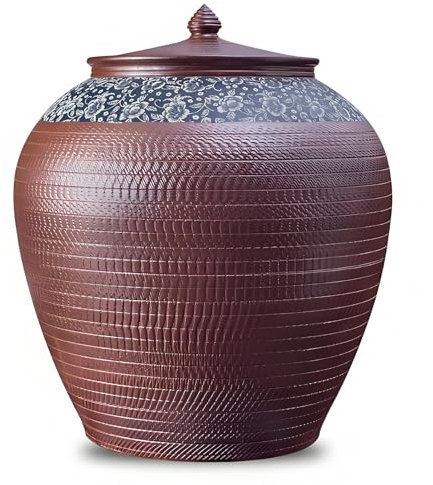 YVYKFZD Retro Ceramic Rice Bucket, Chinese Rice Container Rice Storage Box, Ceramic Rice Cylinder Grain Dispenser with Lid, Kitchen Food Storage Container, for Flour, Sugar, Oatmeal(50KG B)