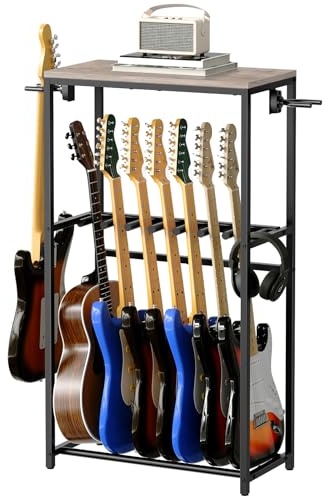 MAHANCRIS Guitar Stand, Guitar Rack for Acoustic Holder, Electric Guitar, Bass, Multiple Guitar Rack Holder for Guitars, Guitar Amp Accessories, for Home Music Studio, Greige and Black GSHG6701