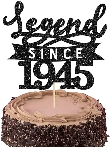 Ephlyn 1Pc Legend Since 1945 Cake Topper Glitter Eighty Happy 80th Birthday Cake Pick Cheers to 80 Years Cake Decoration for 80th Birthday Anniversary Party Decorations Supplies Black