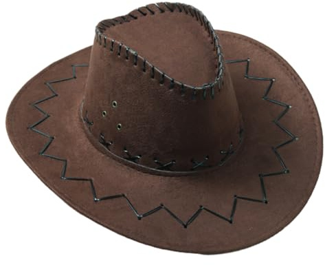 PLUSHCEWT cowboyhatt för män och kvinnor unisex western cowgirlhattar brett brätte västern filt hatt utomhus hatt med vindskydd rep fest tillbehör, Kaffe, M-L
