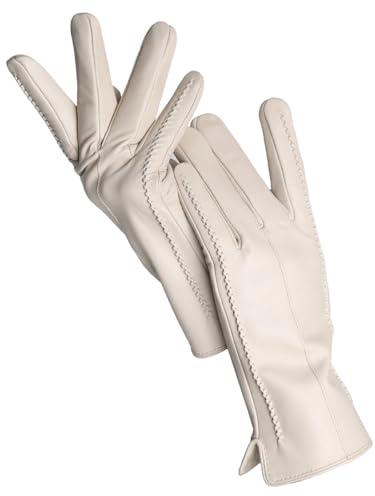 WLIHDB Guanti in Pelle da Donna Guanti da Donna Invernali Caldi in Velluto Corti e Sottili, Guanti da Guida in Pelle da Donna Guanti Pelle Donna(Beige,7)