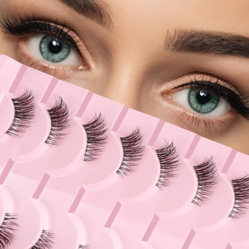 AUYAO Pestañas Postizas Naturales, 10 Pares Medias Pestañas Banda Tranparentes, False Eyelashes, Half Lashes, Wispy Suave, H08
