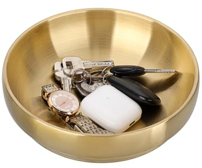 SUMNACON Cuenco decorativo de acero inoxidable pulido brillante, diámetro de 18 cm, cuenco para servir, moderno cuenco para joyas como regalo, cuenco para aperitivos, color dorado