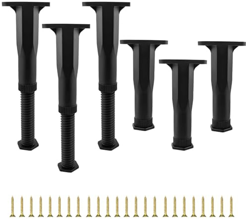 Chewtoyo Six Adjustable Support Legs for Bed Frames, Bed Feet for Enhanced Stability, 7.5-13.4 in Height Range, Plastic Steel, Fits Wooden Bed Beams, Includes 24 Screws