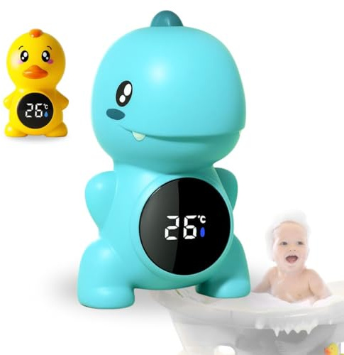 Hello Hippo - Thermomètre Bain Bébé Digital – Flottant, Étanche, 3 Couleurs d’Alerte, Écran Tactile, BPA Free, Utilisation Bain et Chambre (Dinosaure)