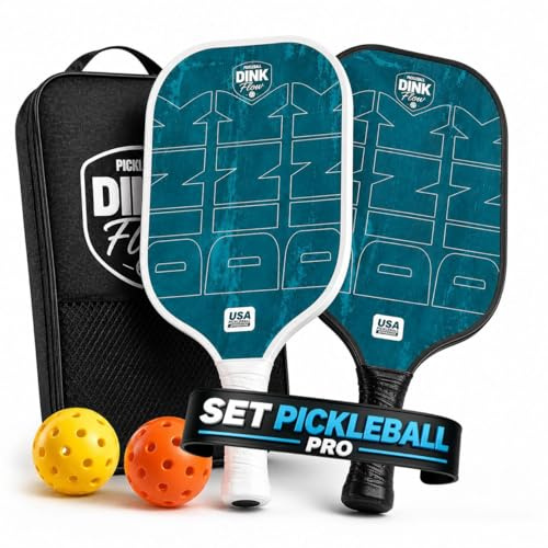 Pickleball Set Profi - 2 Pickleball Schläger aus Carbon - 4 Bälle - Tragetasche - Pickleball Paddle Leicht und Vibrationsarm - Indoor und Outdoor