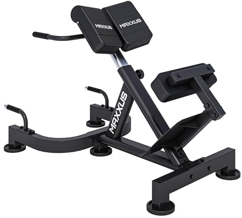 MAXXUS Hyperextension PRO - Panca per Schiena e Addominali Regolabile, Max. 180 kg, con fissaggio per le gambe, maniglie di sostegno - Addominali, Sedia Romana, Panca romana, multifunzionale, fitness