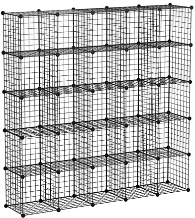 KOUSI 14x14 Wire Cube Storage, Metal Grid Organizer, 25-Cube Modular Shelving Unit, Stackable Bookcase, Ideal for Living Room, Bedroom, Office, Garage