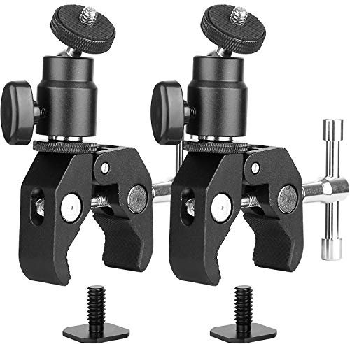 ChromLives 2Pack Camera Clamp Mount Ball Head Monitor Clamp - Super Clamp and Mini Ball Head Hot Shoe Mount with 1/4-20 Tripod Screw for LCD/DV Monitor, LED Lights, Flash Light,Microphone and More