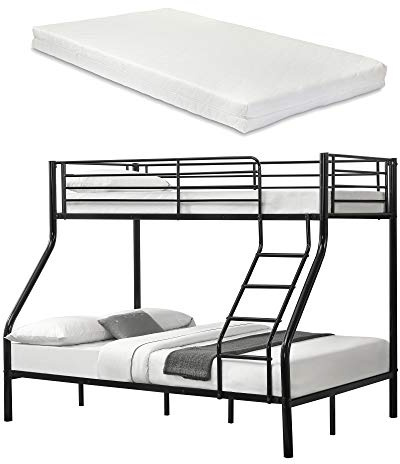 [neu.haus] Neuhaus Metall-Etagenbett - Schwarz - Mit Matratzen 200x140/90cm Kinderbett Stockbett Hochbett Metall Bettgestell