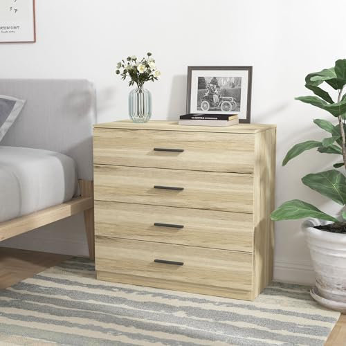 URBNLIVING 4 Or 5 Drawer Wooden Bedroom Chest Cabinet (4 Drawers, Oak Carcass + Oak Drawers)