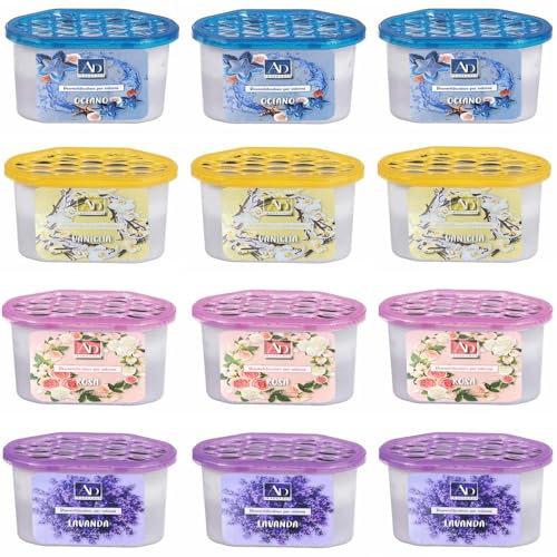 Virsus 12 Deumidificatori assorbiumidità con cristalli idrofili da 400ml, 14x7x8 cm, elimina condensa, umidità, muffa cattivi odori, Fragranze: Limone, Lavanda, Ocean -9704F