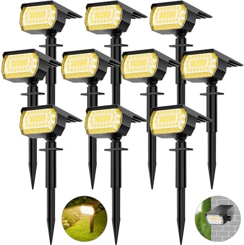 MinPea Solar Spot Lights Outdoor, [76 LED/10 Pack] Solar Lights Outdoor IP65 Waterproof, 3 Modes Solar Powered Landscape Spotlights for Garden Yard Outside Patio Pathway Pool(Warm White)