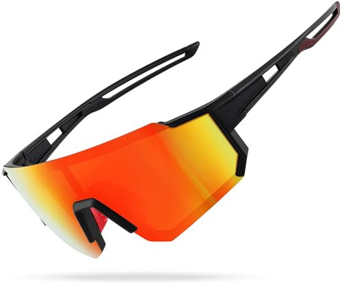 suoso Sportbrille-Sonnenbrille Herren-Damen-Fahrradbrille-Sunglasses men-Polarisiert-UV400-Damen-Ski Sonnenbrille-Schnelle Brille Rave-Radfahren-Fahrrad-Angeln-Rennrad brille 1-Schwarz rot