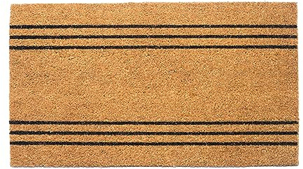 Eco Living Welcome Doormats, Natural Coco Coir Mats with Non-Slip PVC Backing, Indoor Outdoor Mats for Home & Office, Floor Mats for Door Decor, Plain Entry Mat with Stripes, Beige & Black, 30x17