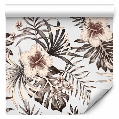 artgeist Premium Wallpaper Tropical Leaves 20x394 in - Non-Woven Wall Mural Print Fleece Picture Image Design Murals Wall Art Murals Home Decor - Monstera Exotic Plants White Beige b-B-0583-j-a