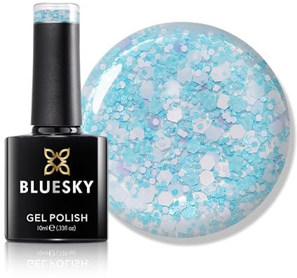 Bluesky Gel Nail Polish 10ml, Glitter Neon 02, Pale Blue Glitter Gel Nail Polish for 21 Day Manicure, Professional, Salon & Home Use, Requires Curing Under LED UV Nail Lamp