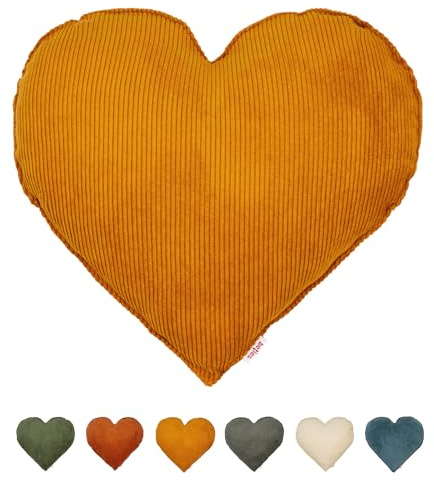 beties - HYggelig No.1 - Cord-Samt gefülltes Herzkissen ca. 40x35 cm; Romantisches Geschenk zum Geburtstag, Valentinstag oder Muttertag – Weiches Zierkissen für Sofa, Bett, Reisen und Deko Stofftiere