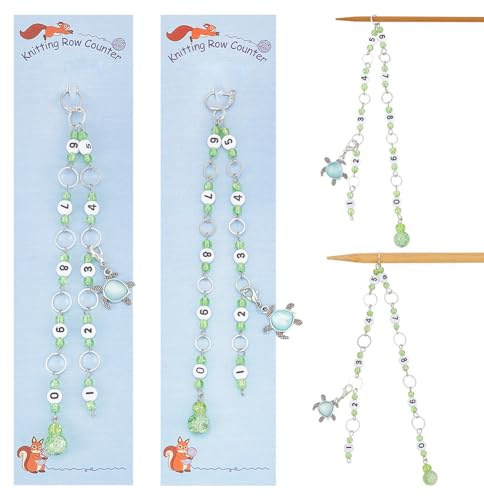 NBEADS 2 Pcs Turtle Charm Knitting Row Counter Chains, Pale Green Glass Beaded Stitch Markers Row Counting Accessories for Knitting Crochet Tracking Project Progress