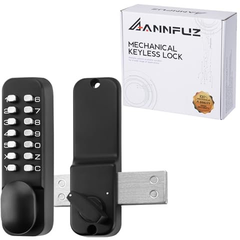 ANNFUZ Mechanical Keyless Entry Door Lock with Bolt,Single-Sided Passcode Keypad Door Lever Set,Interior Exterior Manually Locking,Combination Gate Lock for Warehouse,No Electronic(Matte. Black)