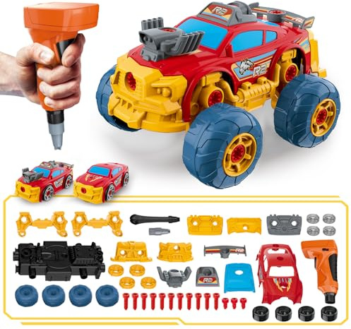 Pup Go Auto 3-in-1 Smontabile per Ragazzi di 3 4 5 6 7 8 Anni, Pensierini Natale per Bambini, 46 Pezzi con Trapano Elettrico, Giocattolo Camion da Costruzione, Costruisci la Tua Auto (Rosso)