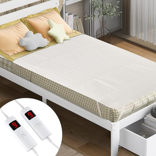 COSTWAY Heated Mattress Pad Full Size, Zone Heating Electric Mattress Pad with Dual Controllers, 9 Heat Settings & 9-Hour Auto Off, Machine Washable Bed Warmer for up to 10 Inches Mattress, 76” x 54”