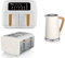 Swan Nordic White 1.7L Kettle, 4 Slice Toaster and 8L Dual Basket Air Fryer. Scandinavian Minimalist Kitchen Design Matching Set in White with Wood Effect Accents