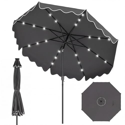 RELAX4LIFE Parasol Inclinable 3M avec LED Solaire | Parasol de Jardin Extéieur LED 3M | Inclinaison 35° | Volants Ondulés | Polyester Résistant | Montage Rapide | pour Balcon Terrasse (Gris)