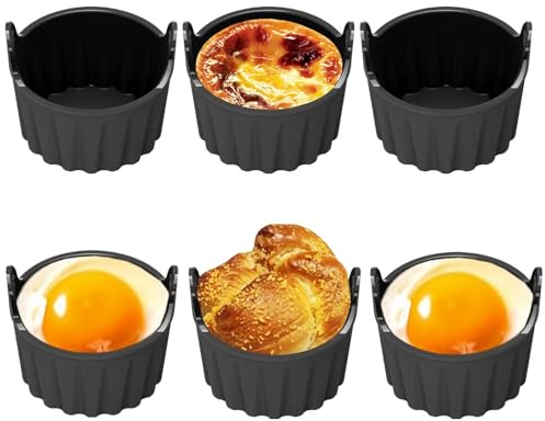 6 Molde Silicona Freidora de aire, Moldcs Muffins Accesorios, Escalfador de Huevos de Microondas, para Tarta de Huevo, Pastel de Horno, Reutilizable Antiadherente, Moldes Magdalenas Reposteria Moldes