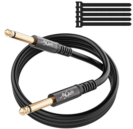 Mygatti 6,35mm Gitarrenkabel 2m, 6,35mm klinke TS Mono-Audiokabel, 1/4 Zoll Instrumentenkabel, Gerade/Gerade für Tastatur, Bass, Verstärker, Mixer, E-Gitarre, Mandoline usw. Mit 5 Kabelbinder